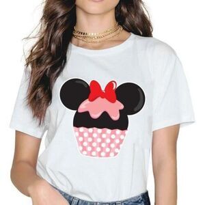 Minnie Letter Bow Print Summer T-Shirt Size